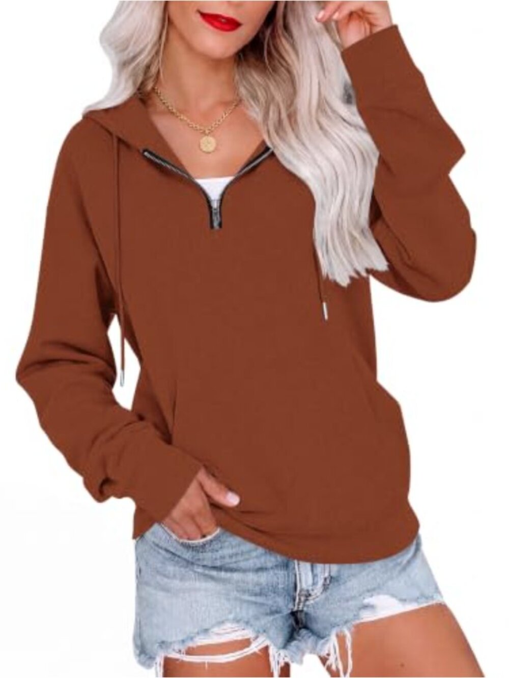 Women's Half Zip Oversized Hoodie Sweatshirt Kangaroo Pocket